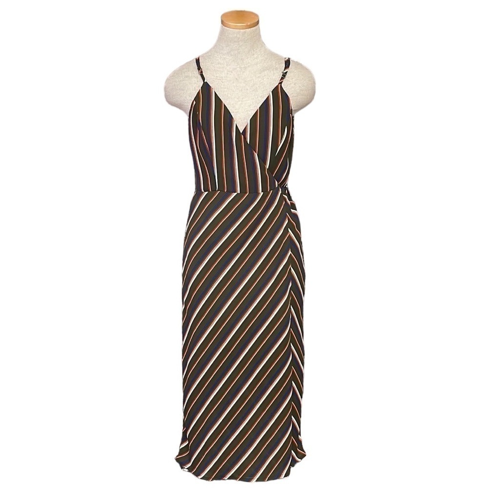 LUNIK Dress Wrap Olive Green Orange Blue Stripes Size Large